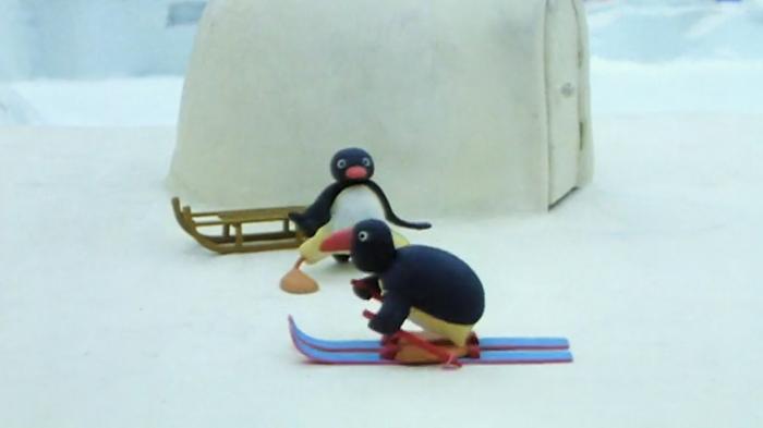 Pingu On Makeshift Skis