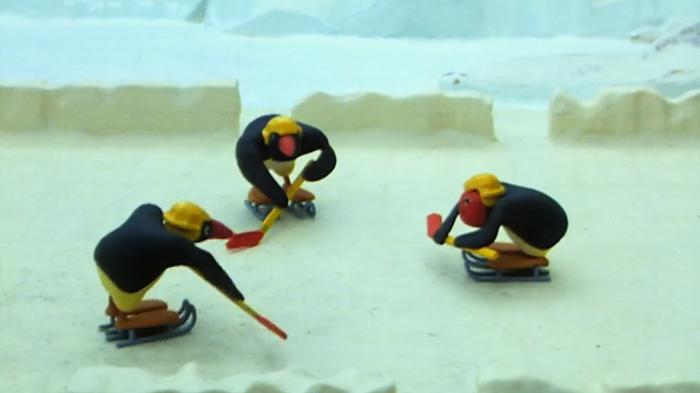 Pingu Plays Ice Hockey