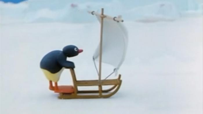 Pingu Surfing On The Ice