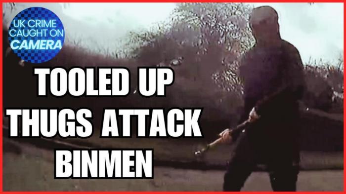 UK Crime Caught on Camera: Tooled up thugs in road rage attack on bin men
